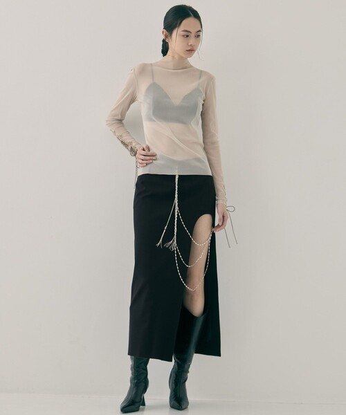 tanakadaisuke(タナカダイスケ)の「【tanakadaisuke/タナカダイスケ】lace up sleeve sheer tops/レースアップスリーブシアートップス(Tシャツ/カットソー・レディース・ブラック/ベージュ・FREE)」の8枚目の写真