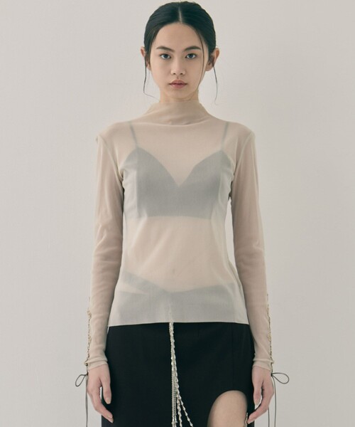 tanakadaisuke(タナカダイスケ)の「【tanakadaisuke/タナカダイスケ】lace up sleeve sheer tops/レースアップスリーブシアートップス(Tシャツ/カットソー・レディース・ブラック/ベージュ・FREE)」の14枚目の写真
