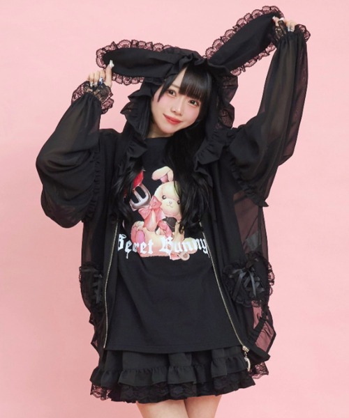 SECRET HONEY シークレットハニー うさ耳 リボン ファーコート Secret Honey（シークレットハニー）の「うさ耳ファーコート