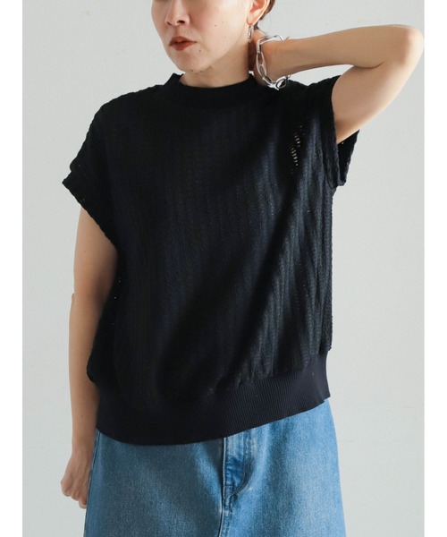 FIL DE FER(フィルデフェール)の「変形レースストライプ リブ付キフレンチP/O(Tシャツ/カットソー・レディース・ブラック/ホワイト・FREE)」の2枚目の写真