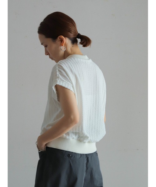 FIL DE FER(フィルデフェール)の「変形レースストライプ リブ付キフレンチP/O(Tシャツ/カットソー・レディース・ブラック/ホワイト・FREE)」の6枚目の写真