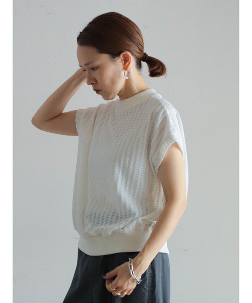 FIL DE FER(フィルデフェール)の「変形レースストライプ リブ付キフレンチP/O(Tシャツ/カットソー・レディース・ブラック/ホワイト・FREE)」の4枚目の写真
