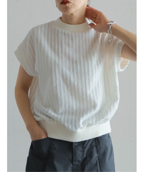 FIL DE FER(フィルデフェール)の「変形レースストライプ リブ付キフレンチP/O(Tシャツ/カットソー・レディース・ブラック/ホワイト・FREE)」の3枚目の写真