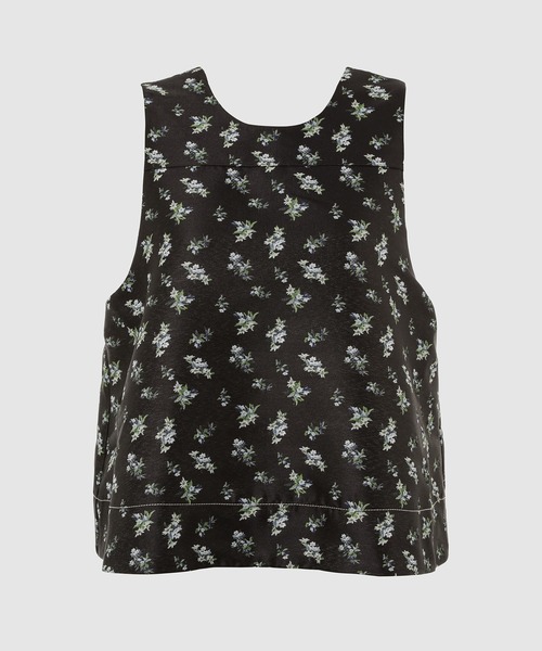 セール】Floral Jacquard Sleeveless Open Neck Top（シャツ