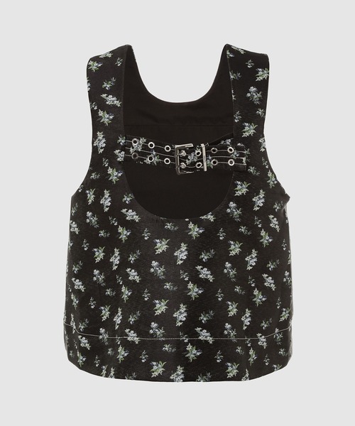 セール】Floral Jacquard Sleeveless Open Neck Top（シャツ
