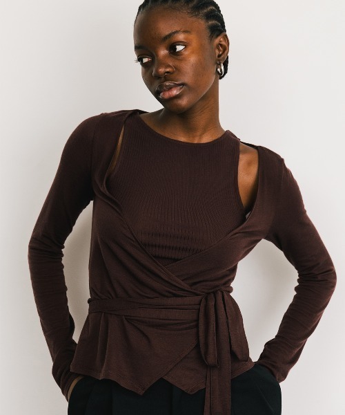 CREDONA（クレドナ）の「SLK SHEER CACHECOEUR CAMI  SET/シアーカシュクールキャミセット（Tシャツ/カットソー・レディース・ネイビー/バーガンディー・FREE）」の2枚目の写真