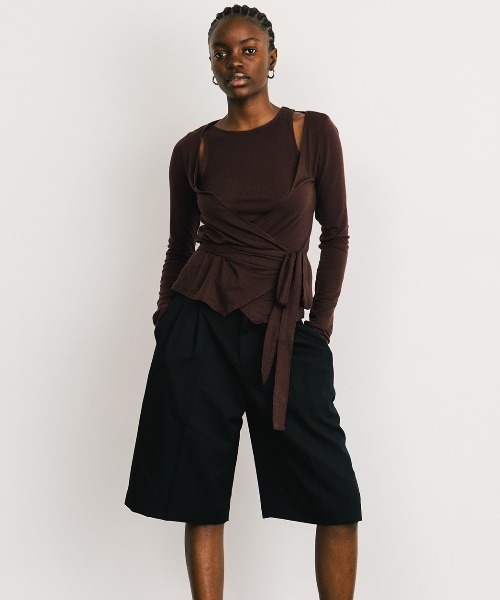 CREDONA（クレドナ）の「SLK SHEER CACHECOEUR CAMI  SET/シアーカシュクールキャミセット（Tシャツ/カットソー・レディース・ネイビー/バーガンディー・FREE）」の4枚目の写真