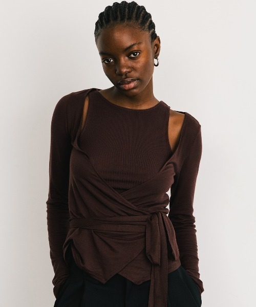 CREDONA（クレドナ）の「SLK SHEER CACHECOEUR CAMI  SET/シアーカシュクールキャミセット（Tシャツ/カットソー・レディース・ネイビー/バーガンディー・FREE）」の5枚目の写真