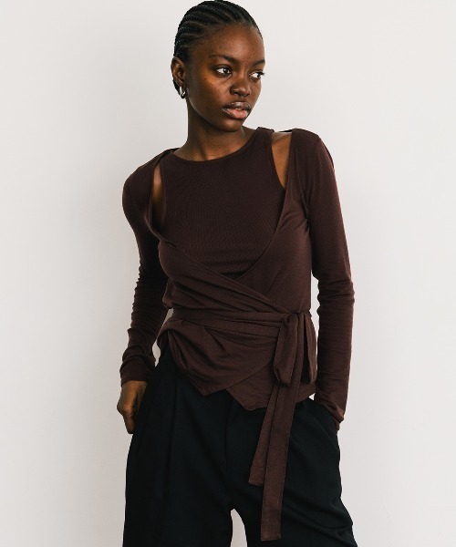 CREDONA（クレドナ）の「SLK SHEER CACHECOEUR CAMI  SET/シアーカシュクールキャミセット（Tシャツ/カットソー・レディース・ネイビー/バーガンディー・FREE）」の6枚目の写真