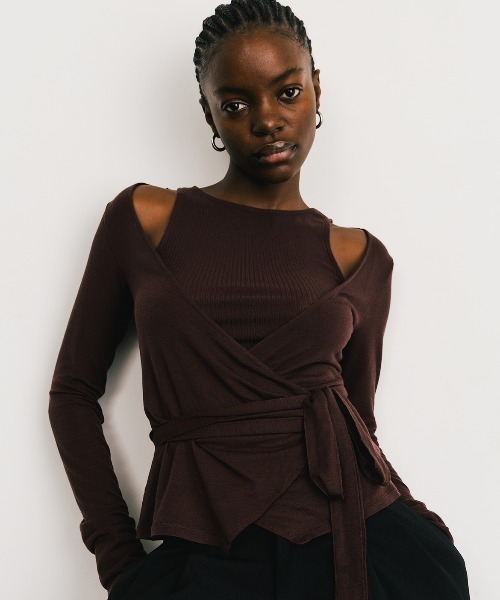 CREDONA（クレドナ）の「SLK SHEER CACHECOEUR CAMI  SET/シアーカシュクールキャミセット（Tシャツ/カットソー・レディース・ネイビー/バーガンディー・FREE）」の7枚目の写真