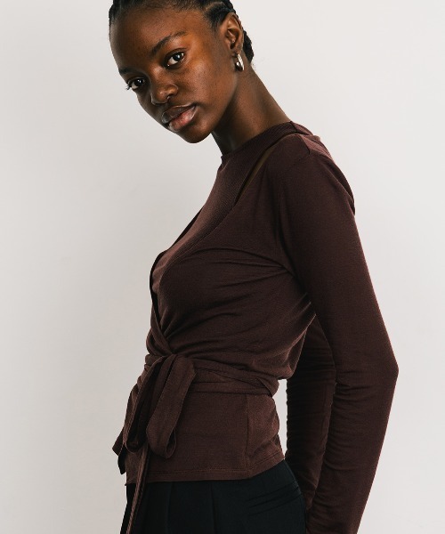 CREDONA（クレドナ）の「SLK SHEER CACHECOEUR CAMI  SET/シアーカシュクールキャミセット（Tシャツ/カットソー・レディース・ネイビー/バーガンディー・FREE）」の8枚目の写真