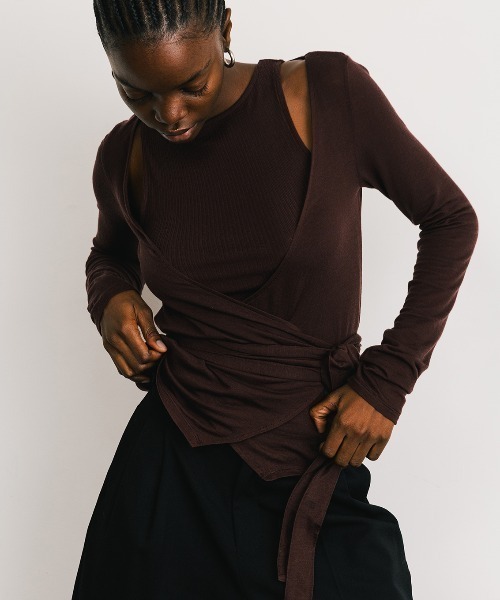 CREDONA（クレドナ）の「SLK SHEER CACHECOEUR CAMI  SET/シアーカシュクールキャミセット（Tシャツ/カットソー・レディース・ネイビー/バーガンディー・FREE）」の9枚目の写真