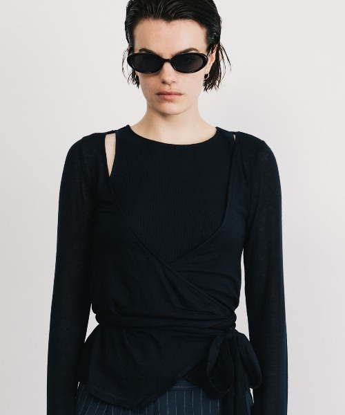 CREDONA（クレドナ）の「SLK SHEER CACHECOEUR CAMI  SET/シアーカシュクールキャミセット（Tシャツ/カットソー・レディース・ネイビー/バーガンディー・FREE）」の13枚目の写真