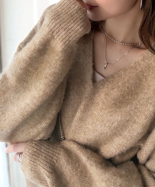 classicalelf（クラシカルエルフ）の「ふわっと軽やか◎メランジ調Vネックニットプルオーバー（長袖）（ニット/セーター・レディース・ベージュ/チャコール/イエロー/ブラウン/ブルーグレー/アイボリー・LARGE/MEDIUM/SMALL/X-LARGE）」の5枚目の写真