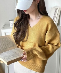 ふわっと軽やか◎メランジ調Vネックニットプルオーバー(長袖)
