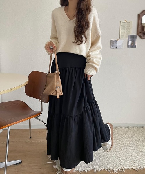 classicalelf（クラシカルエルフ）の「ふわっと軽やか◎メランジ調Vネックニットプルオーバー（長袖）（ニット/セーター・レディース・ベージュ/チャコール/イエロー/ブラウン/ブルーグレー/アイボリー・LARGE/MEDIUM/SMALL/X-LARGE）」の15枚目の写真