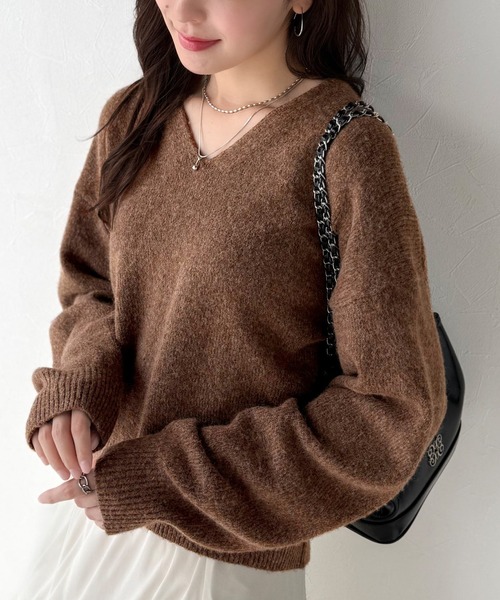 classicalelf（クラシカルエルフ）の「ふわっと軽やか◎メランジ調Vネックニットプルオーバー（長袖）（ニット/セーター・レディース・ベージュ/チャコール/イエロー/ブラウン/ブルーグレー/アイボリー・LARGE/MEDIUM/SMALL/X-LARGE）」の18枚目の写真