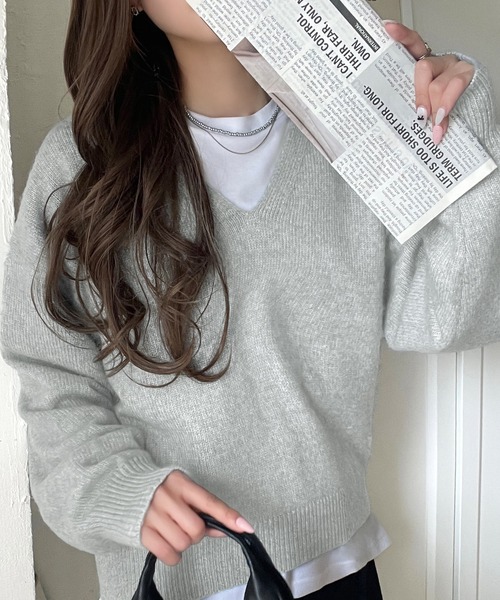 classicalelf（クラシカルエルフ）の「ふわっと軽やか◎メランジ調Vネックニットプルオーバー（長袖）（ニット/セーター・レディース・ベージュ/チャコール/イエロー/ブラウン/ブルーグレー/アイボリー・LARGE/MEDIUM/SMALL/X-LARGE）」の9枚目の写真