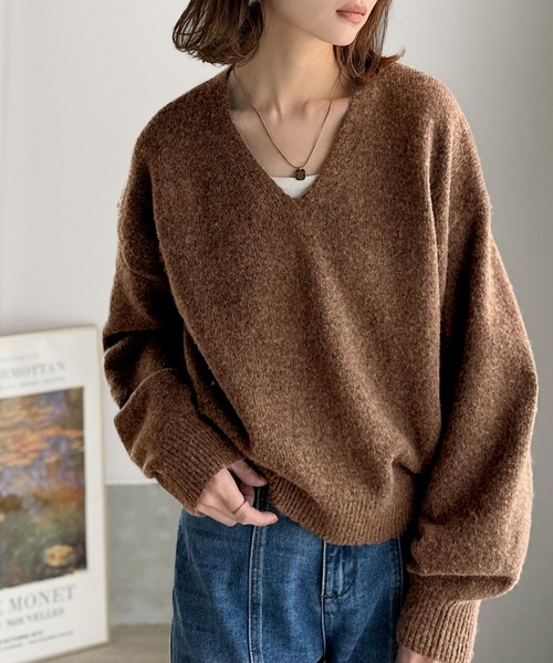 classicalelf（クラシカルエルフ）の「ふわっと軽やか◎メランジ調Vネックニットプルオーバー（長袖）（ニット/セーター・レディース・ベージュ/チャコール/イエロー/ブラウン/ブルーグレー/アイボリー・LARGE/MEDIUM/SMALL/X-LARGE）」の13枚目の写真