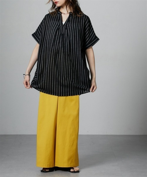 Soiunique（スワユニーク）の「スキッパー衿タック入デザイン半袖シャツ ［Soiunique］（シャツ/ブラウス・レディース・ブラック系/カーキ系/ネイビー系・M/L）」の9枚目の写真