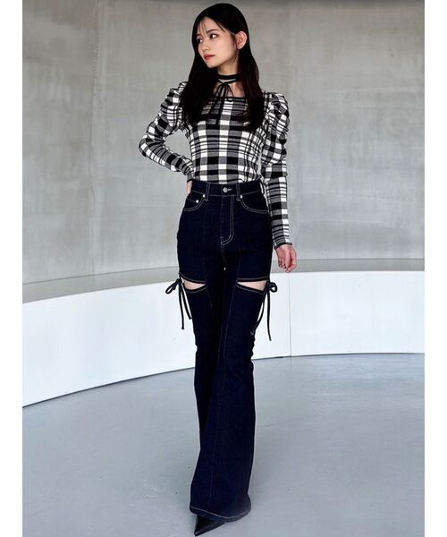 セール】【追加生産分】カットアウトリボンデニムパンツ（デニムパンツ