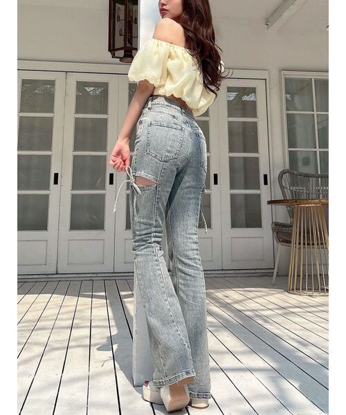 定率割引 往復 カットアウトリボンデニムパンツ（デニムパンツ）｜RESEXXY パンツ