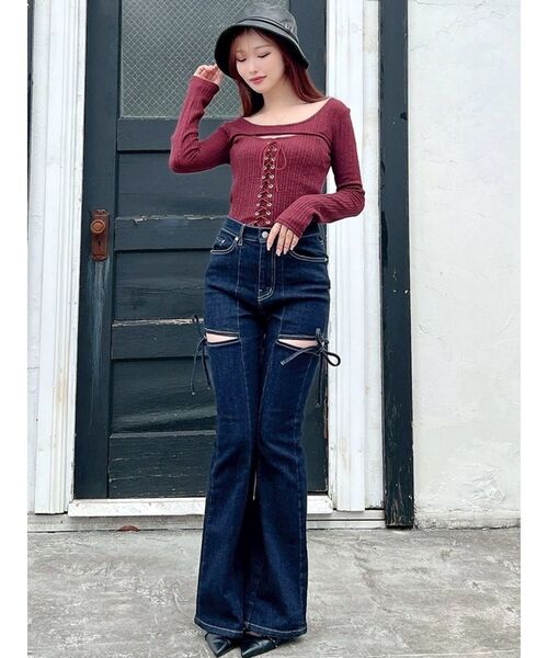 追加生産分】カットアウトリボンデニムパンツ（デニムパンツ