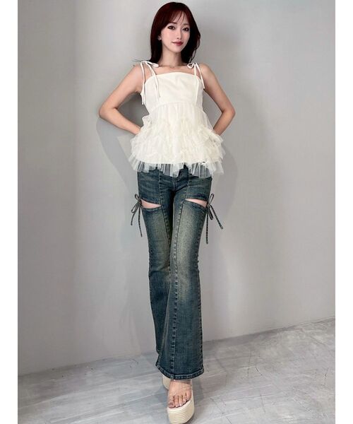 RESEXXY カットアウトリボンデニムパンツ M RESEXXY リゼクシー カットアウトリボンデニムパンツ 限定価格