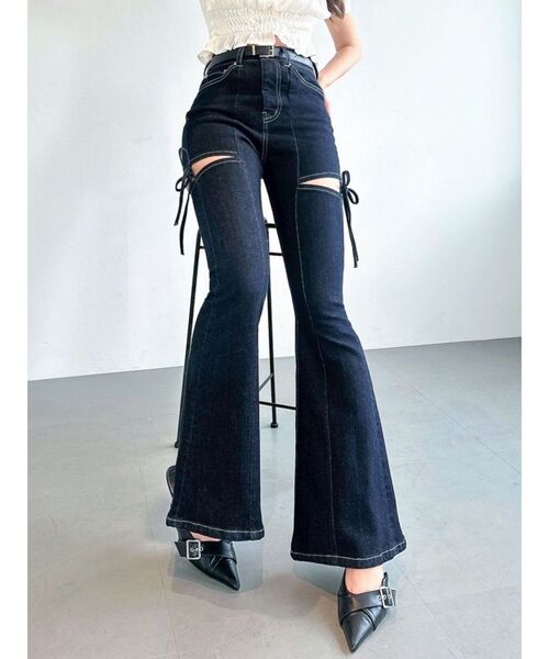 追加生産分】カットアウトリボンデニムパンツ（デニムパンツ
