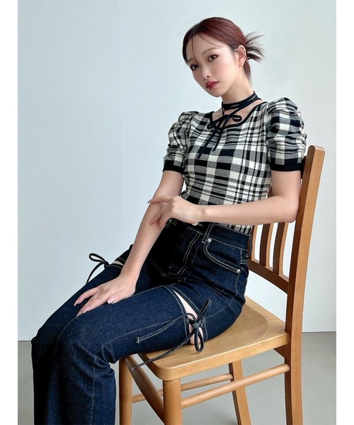 【追加生産分】カットアウトリボンデニムパンツ（デニムパンツ）｜RESEXXY（リゼクシー）