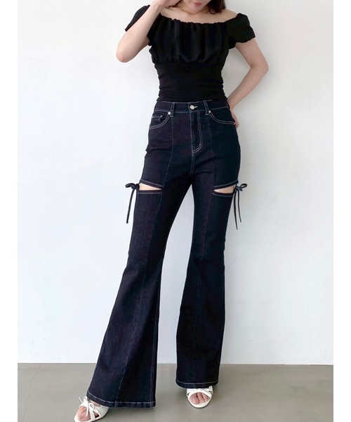 リゼクシー　カットアウトデニムリボンパンツ RESEXXY リゼクシー カットアウトリボンデニムパンツ 限定価格