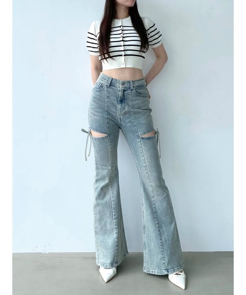 リゼクシー　カットアウトリボンデニムパンツ　Sサイズ　ライトブルー RESEXXY リゼクシー カットアウトリボンデニムパンツ 限定価格