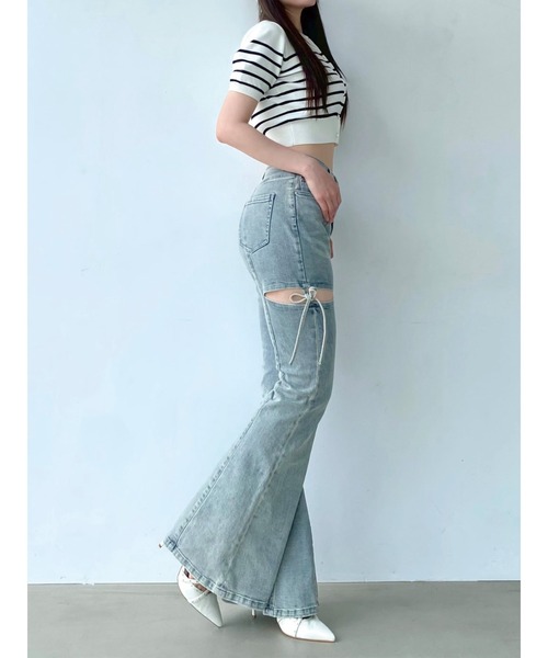セール】【追加生産分】カットアウトリボンデニムパンツ（デニムパンツ