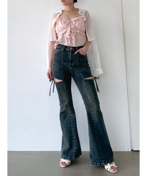 RESEXXY(リゼクシー)の「【追加生産分】カットアウトリボンデニムパンツ(デニムパンツ・レディース・ライトブルー/ブルー/インディゴブルー/ブラック・SMALL/MEDIUM/X-SMALL/LARGE)」の6枚目の写真