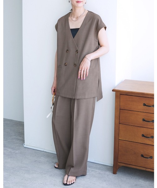 reca(レカ)の「フレンチスリーブジャケット×コクーンワイドパンツ セットアップ(セットアップ・レディース・モカ/アイボリー/ブラック・L/M)」の3枚目の写真