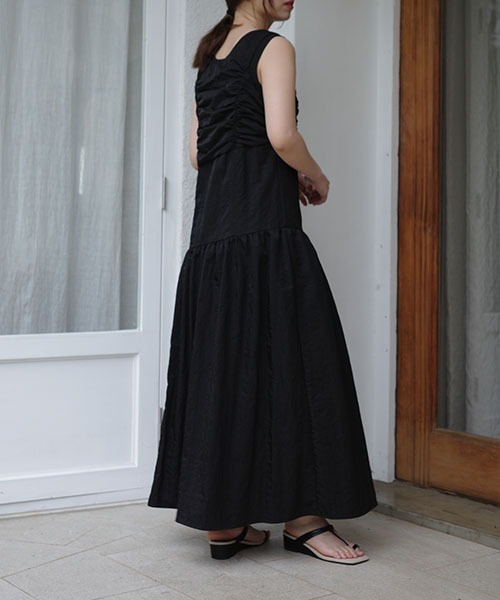 セール】panel gather asymmetry nylon no sleeve OP