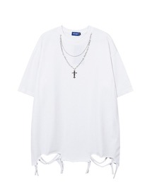 UP START（アップスタート）の「【 B'day / ビーデー 】ヴィンテージ加工ダメージフリンジネックレス付きTシャツ（Tシャツ/カットソー）」