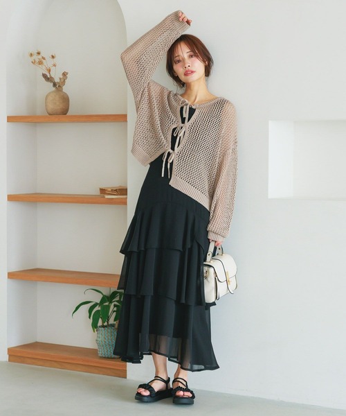 mysty woman（ミスティウーマン）の「2WAYメッシュプルオーバー　497235（ニット/セーター・レディース・オフホワイト/ブラック/グレイッシュベージュ・FREE）」の6枚目の写真