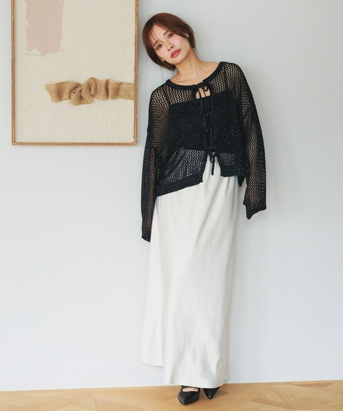 mysty woman（ミスティウーマン）の「2WAYメッシュプルオーバー　497235（ニット/セーター・レディース・オフホワイト/ブラック/グレイッシュベージュ・FREE）」の7枚目の写真