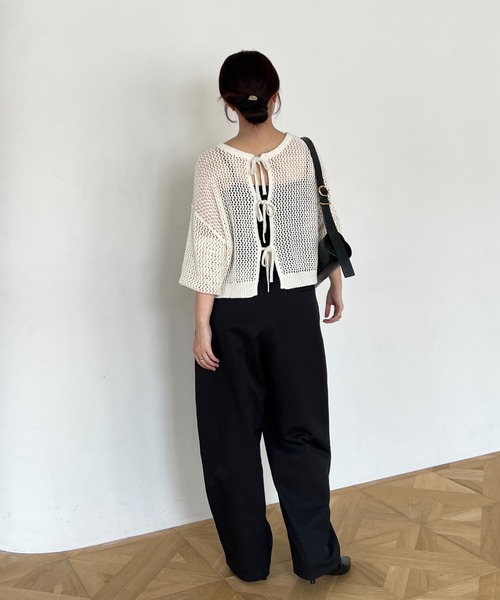 mysty woman（ミスティウーマン）の「2WAYメッシュプルオーバー　497235（ニット/セーター・レディース・オフホワイト/ブラック/グレイッシュベージュ・FREE）」の9枚目の写真