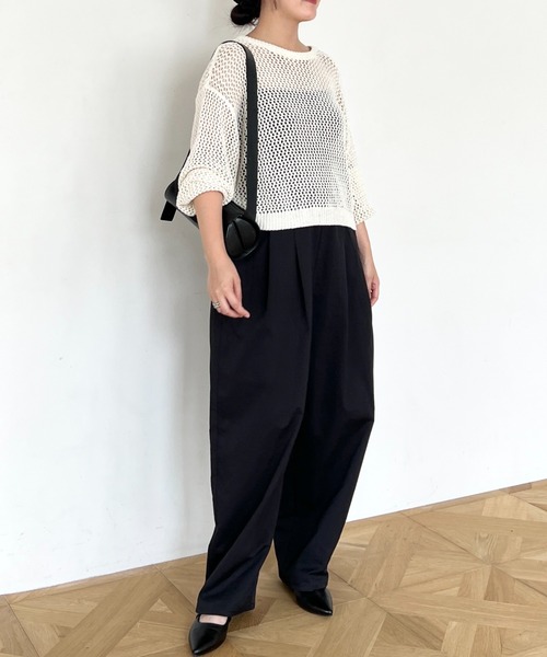 mysty woman（ミスティウーマン）の「2WAYメッシュプルオーバー　497235（ニット/セーター・レディース・オフホワイト/ブラック/グレイッシュベージュ・FREE）」の8枚目の写真