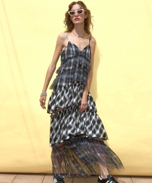 maisonspecial メゾンスペシャル チェック柄 ノースリーブワンピース Plaid Tiered Dress/チェックティアードワンピース【MAISON