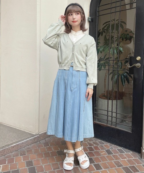 F i.n.t（フィント）の「【洗濯機洗い可・UVカット】小花総刺繍ＵＶニットカーディガン/ fint　フィント（カーディガン/ボレロ・レディース・ライトグリーン/アイボリー/ピンクベージュ・FREE）」の9枚目の写真