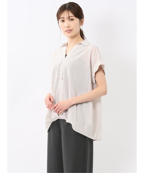 m.f.editorial(エムエフエディトリアル)の「【接触冷感 UVカット イージーケア】m.f.エディトリアル レディース タックかぶり スキッパーシャツ(シャツ/ブラウス・レディース・ベージュ/ネイビー/ブラック/カーキ・MEDIUM/LARGE)」の1枚目の写真