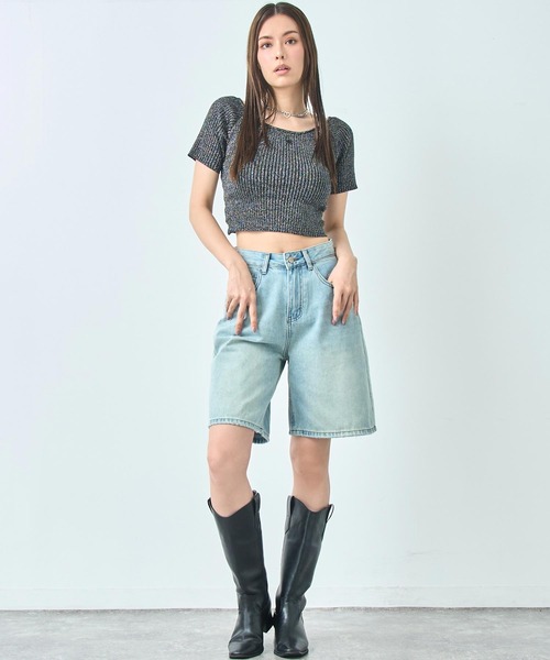 ANAP（アナップ）の「ラメ クロップド ２WAY クロス デザイン ニット トップス（ニット/セーター・レディース・ブラック/ホワイト・FREE）」の9枚目の写真