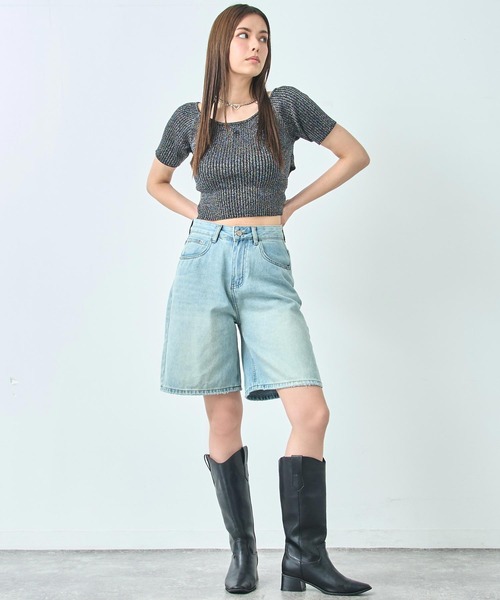 ANAP（アナップ）の「ラメ クロップド ２WAY クロス デザイン ニット トップス（ニット/セーター・レディース・ブラック/ホワイト・FREE）」の10枚目の写真