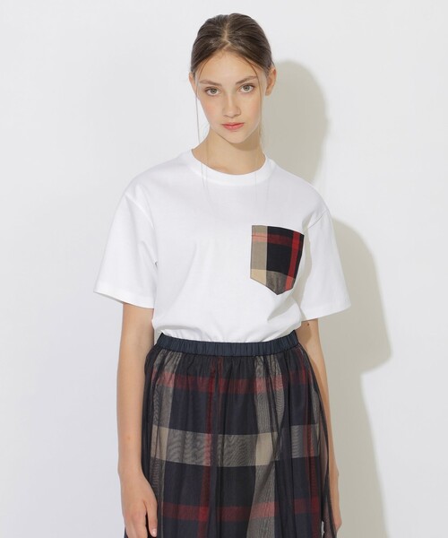 CB CRESTBRIDGE(シービークレストブリッジ)の「チェックポケットTシャツ(Tシャツ/カットソー・レディース・オフホワイト/ブラック・3/2/1/0)」の1枚目の写真