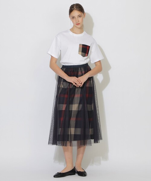 CB CRESTBRIDGE(シービークレストブリッジ)の「チェックポケットTシャツ(Tシャツ/カットソー・レディース・オフホワイト/ブラック・3/2/1/0)」の4枚目の写真