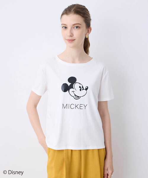 LE SOUK HOLIDAY(ルスークホリデー)の「Mickey Mouse/ロゴTシャツ【接触冷感】(Tシャツ/カットソー・レディース・オフホワイト/チャコールグレー/カーキ・M/L)」の4枚目の写真