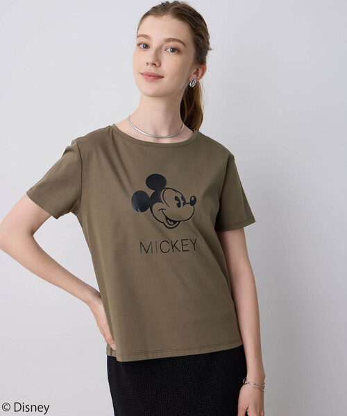 LE SOUK HOLIDAY(ルスークホリデー)の「Mickey Mouse/ロゴTシャツ【接触冷感】(Tシャツ/カットソー・レディース・オフホワイト/チャコールグレー/カーキ・M/L)」の3枚目の写真
